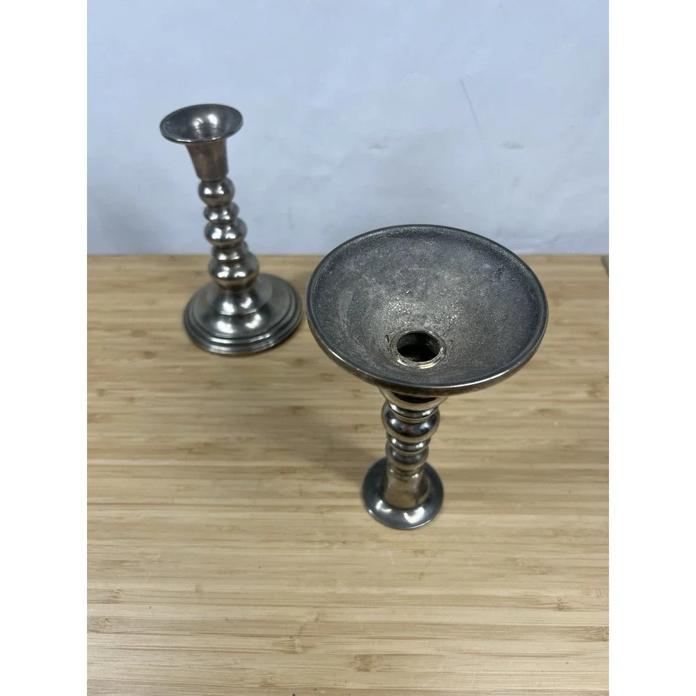 Vintage Silver Tone Metal Candlesticks Pair 6.5